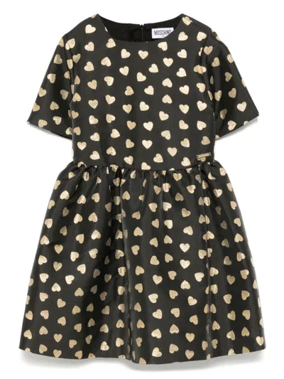 Moschino Kids' All-over Heart Print Dress In Black