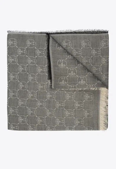 Moschino All-over Jacquard Logo Scarf In Grey