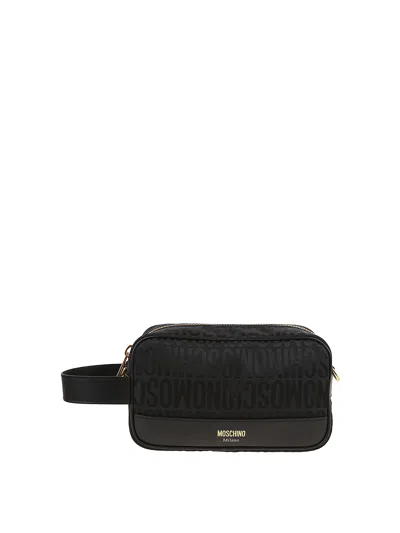 Moschino All Over Logo Belt Bag In Black