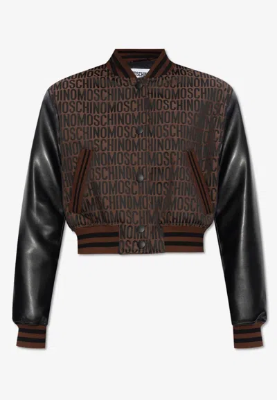 Moschino All-over Logo Bomber Jackets In Brown