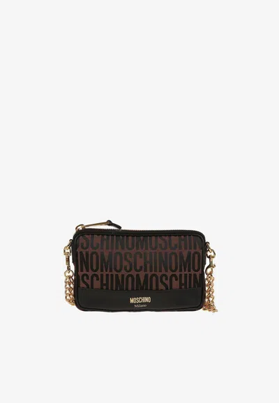 Moschino Fantasia Logo-print Crossbody Bag In Brown