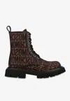 Moschino All-over Logo Combat Boots In Brown