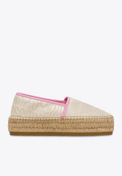 Moschino All-over Logo Espadrilles In Ivory