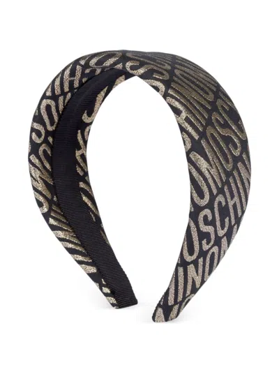 Moschino Babies' All-over Logo Headband In Black