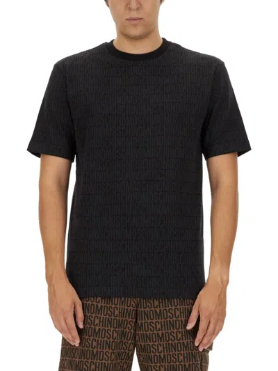 Moschino T-shirt With All Over Logo In Black