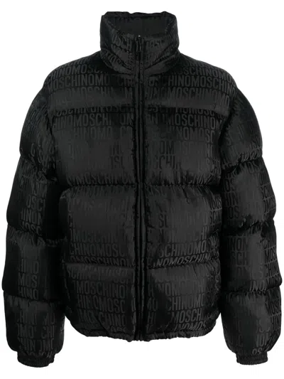 Moschino All-over Logo Print Padded Jacket In Black