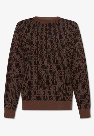 Moschino All-over Logo Sweater In Brown