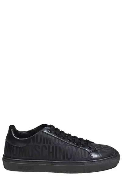 Moschino All-over Monogram Jacquard Lace-up Sneakers In Nero