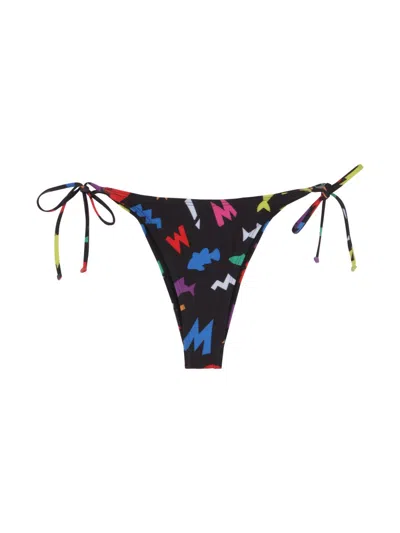 Moschino All Over Print Bikini Briefs With Side Knots - Mini Style In Black