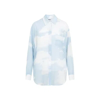 MOSCHINO ALL OVER PRINT LIGHT BLUE SILK SHIRT