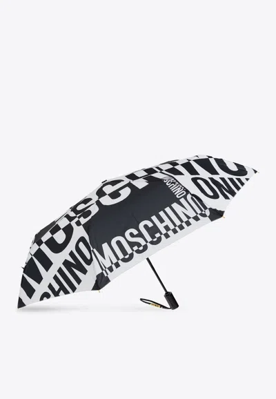Moschino All-over Print Logo Umbrella In Black