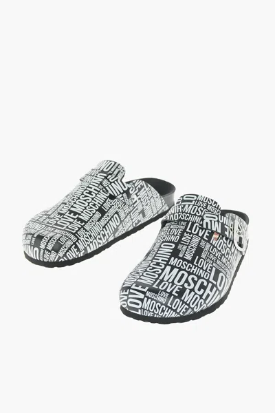 Moschino Love  All Over Printed Logo Two-tone Birki30 Sandals In Multi