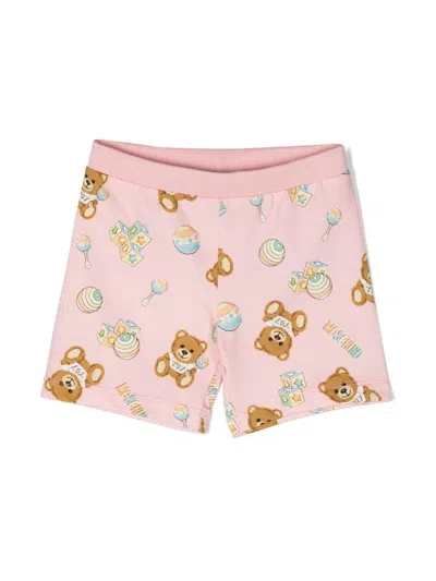 Moschino Babies' All-over Teddy Bear Print Shorts In Pink