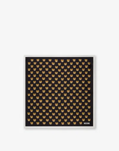 Moschino All-over Teddy Bear Silk Scarf In Black