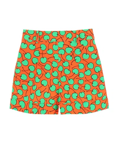 Moschino Allover Cherry Printed High-waisted Shorts In Fantasia Rosso (red)