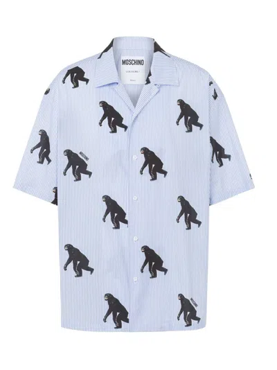 Moschino Allover Chimpanzee Shirt In Blue