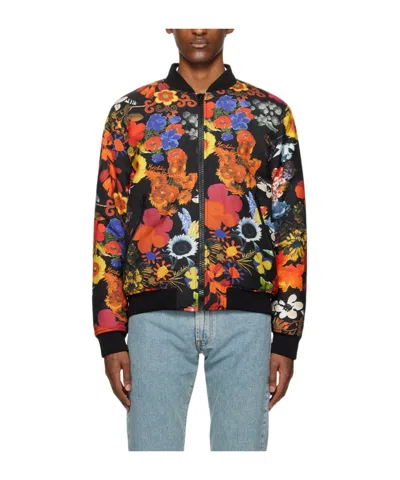 Moschino Multicolor Allover Flowers Bomber Jacket In J1888 Fantasy Print