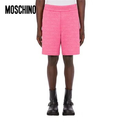 Moschino /莫斯奇诺  男士allover Logo 提花抓绒百慕大短裤 In Pink