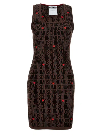 Moschino Logo Dress In Brown