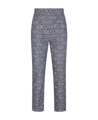 Moschino Allover Logo Jeans In Gray