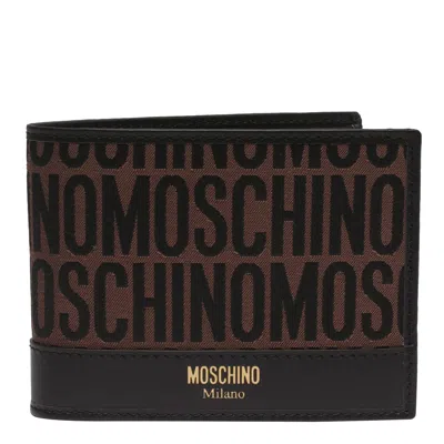 Moschino Allover Logo Wallet In Brown