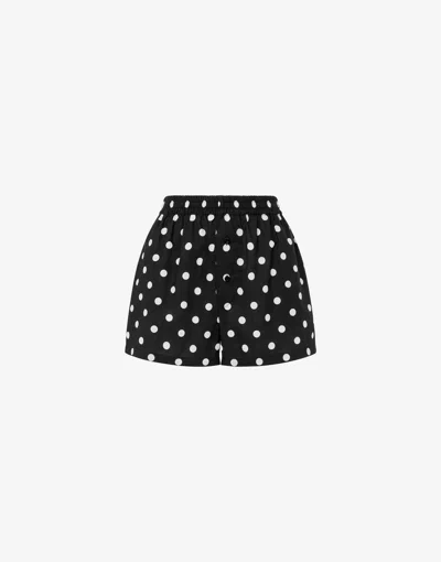 Moschino Allover Polka Dots Cotton Voile Shorts In Black