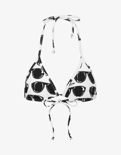 Moschino Allover Sunglasses Bikini Top In White