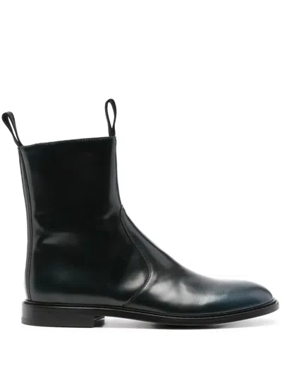 Moschino Almond-toe Leather Ankle Boots In Blue
