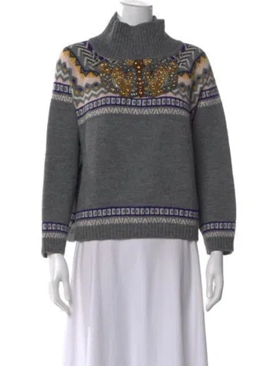 Pre-owned Moschino Alpaca Graphic Print Sweater In Gray