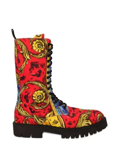 Pre-owned Moschino Anfibi Zodiaco Lace-up Ankle Boots In Red