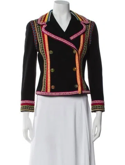 Pre-owned Moschino Angora Printed Biker Jacket In Black