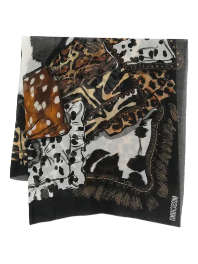 Moschino Animal-print Scarf In Black