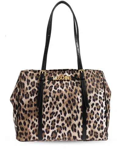 Moschino Animal-print Shoulder Bag In Beige