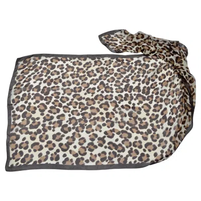 Pre-owned Moschino Animal Print Silk Stole, Made In Italy, In Neutral Brown And Tan