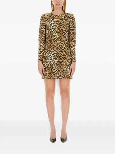 Moschino Animal-pattern Mini Dress In Brown