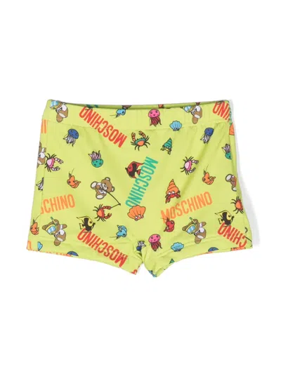 Moschino Babies' Animals Logo-print Swim Shorts In Green