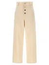 Moschino Ankle-length Cotton Gabardine Trousers With High Waist In Neutral