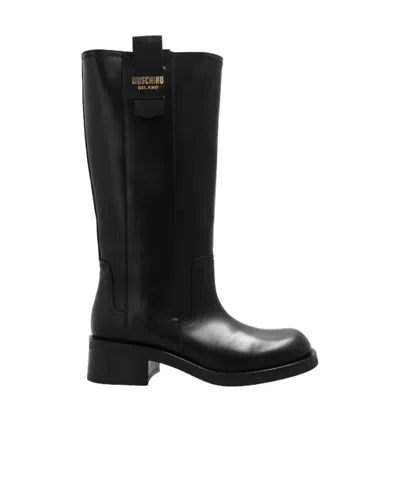 Moschino Appliqué-logo Boots In Black