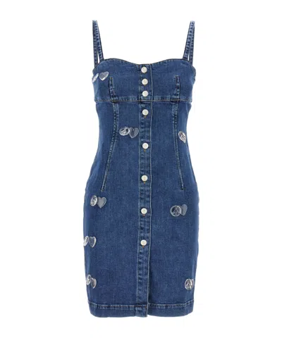 Moschino Jeans Appliquéd Sleeveless Denim Mini Dress In Blue