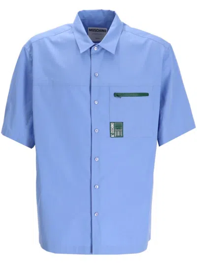 Moschino Appliqué Cotton Shirt In Blue