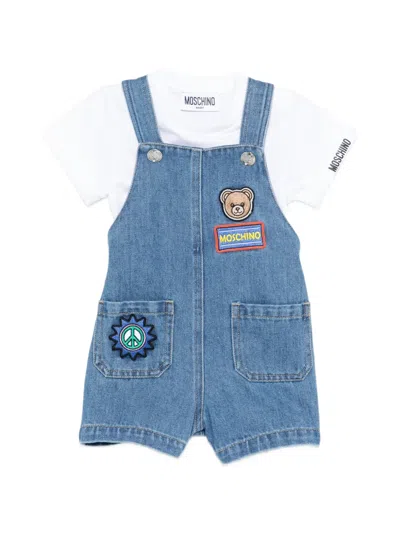 Moschino Babies' Applique Dungarees (set Of Two) In Blue