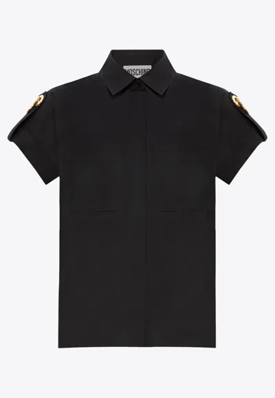 Moschino Appliquéd Short-sleeved Shirt In Black
