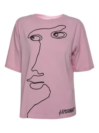 Pre-owned Moschino Appliqué-detail Cotton T-shirt In Pink