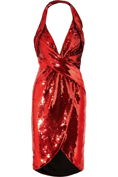 Pre-owned Moschino April Special  Couture Jeremy Scott Red Sequined Halterneck Dress