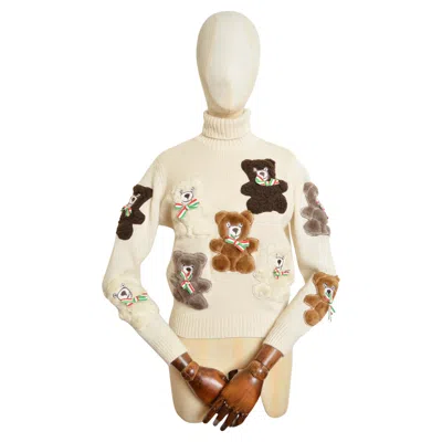 Pre-owned Moschino Archival  Couture 90s Runway Teddy Bear Knit Fun Vintage Novelty Sweater In Sand