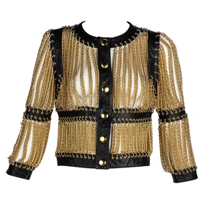 Pre-owned Moschino Archive Vintage Gold Chain Leather Jacket Jlo Spring 2010 In Brown