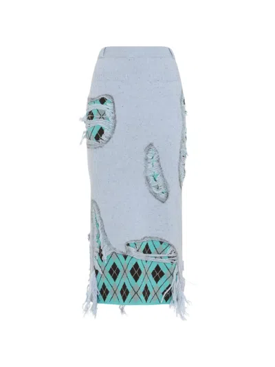 Moschino Argyle-intarsia Distressed-effect Skirt In Blue