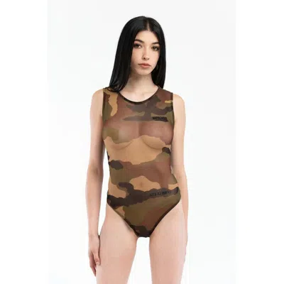 Moschino Army Cotton Bodysuit In Green