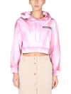 Moschino Couture Art Theme Cropped Sweatshirt In Pink