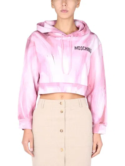Moschino "art Theme" Cropped Sweatshirt In Pink